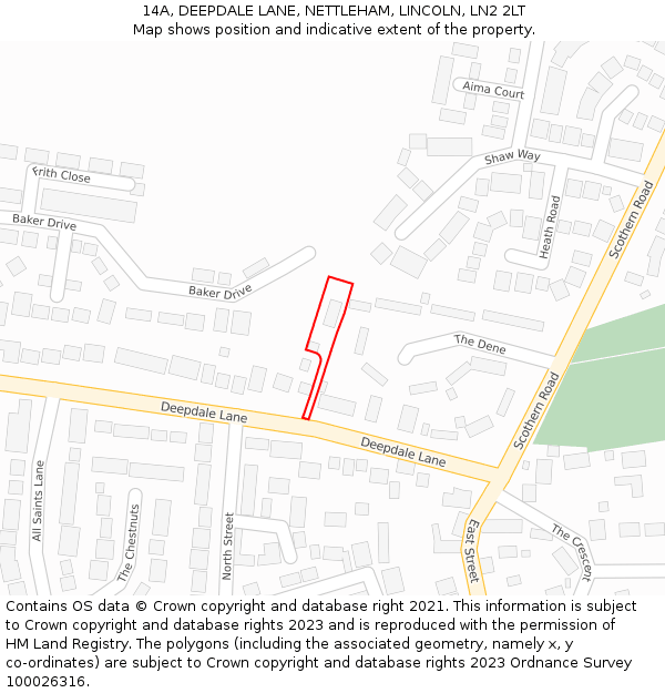 14A, DEEPDALE LANE, NETTLEHAM, LINCOLN, LN2 2LT: Location map and indicative extent of plot