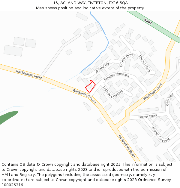 15, ACLAND WAY, TIVERTON, EX16 5QA: Location map and indicative extent of plot