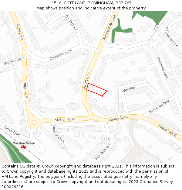 15, ALCOTT LANE, BIRMINGHAM, B37 7AT: Location map and indicative extent of plot