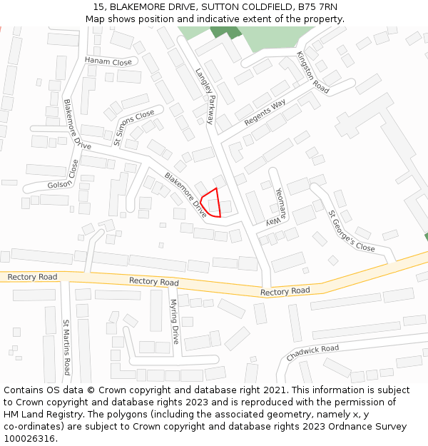 15, BLAKEMORE DRIVE, SUTTON COLDFIELD, B75 7RN: Location map and indicative extent of plot