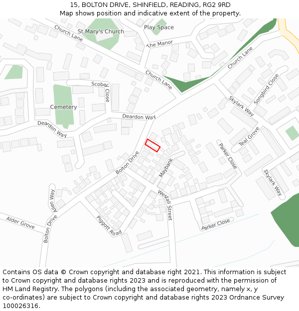 15, BOLTON DRIVE, SHINFIELD, READING, RG2 9RD: Location map and indicative extent of plot