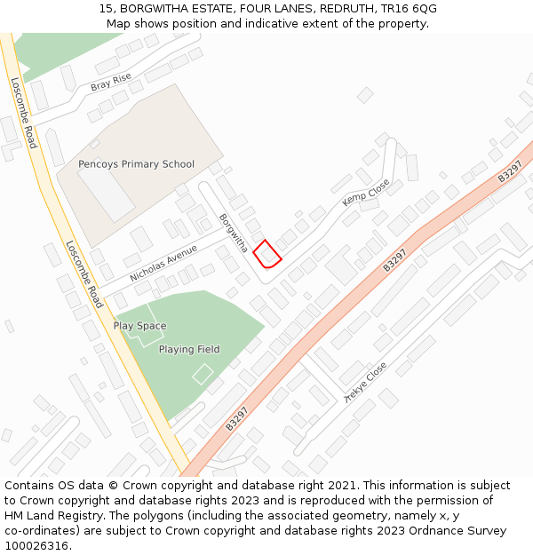 15, BORGWITHA ESTATE, FOUR LANES, REDRUTH, TR16 6QG: Location map and indicative extent of plot