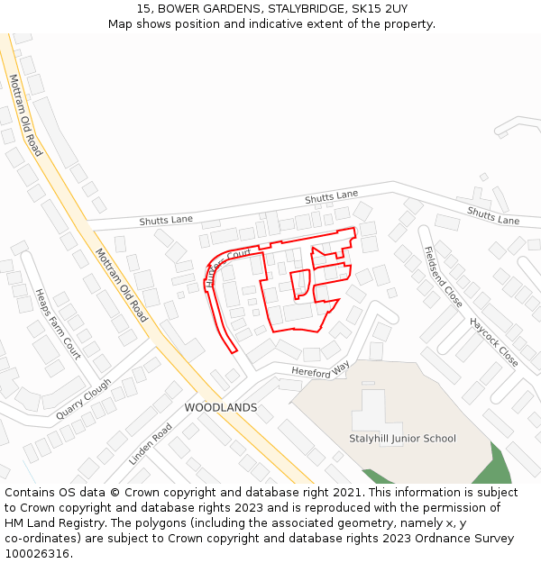 15, BOWER GARDENS, STALYBRIDGE, SK15 2UY: Location map and indicative extent of plot