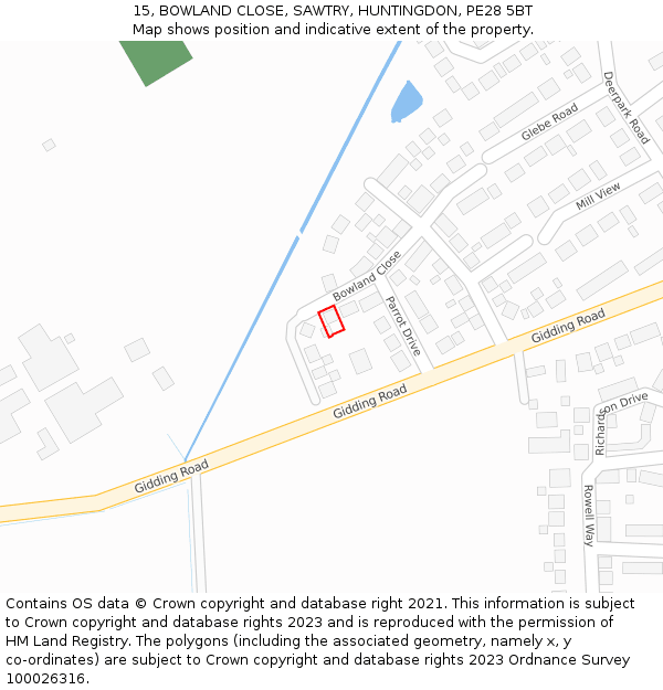 15, BOWLAND CLOSE, SAWTRY, HUNTINGDON, PE28 5BT: Location map and indicative extent of plot