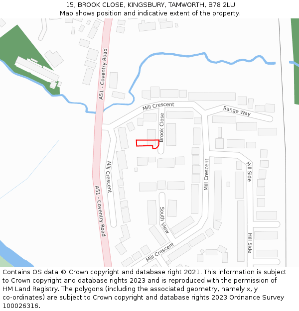 15, BROOK CLOSE, KINGSBURY, TAMWORTH, B78 2LU: Location map and indicative extent of plot