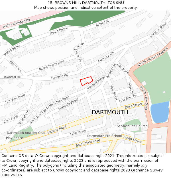 15, BROWNS HILL, DARTMOUTH, TQ6 9NU: Location map and indicative extent of plot