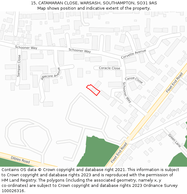 15, CATAMARAN CLOSE, WARSASH, SOUTHAMPTON, SO31 9AS: Location map and indicative extent of plot