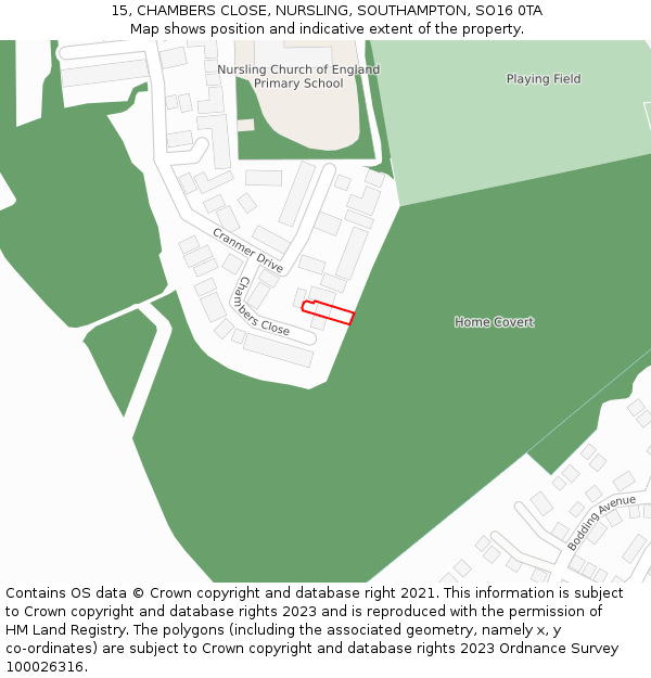 15, CHAMBERS CLOSE, NURSLING, SOUTHAMPTON, SO16 0TA: Location map and indicative extent of plot