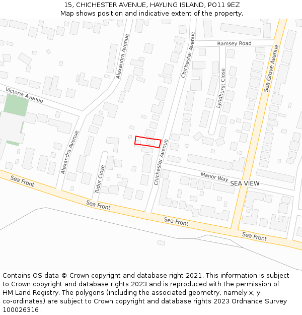 15, CHICHESTER AVENUE, HAYLING ISLAND, PO11 9EZ: Location map and indicative extent of plot