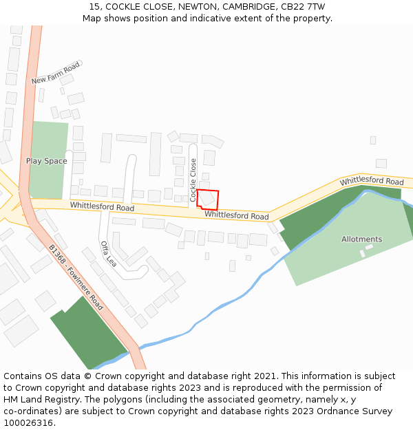 15, COCKLE CLOSE, NEWTON, CAMBRIDGE, CB22 7TW: Location map and indicative extent of plot