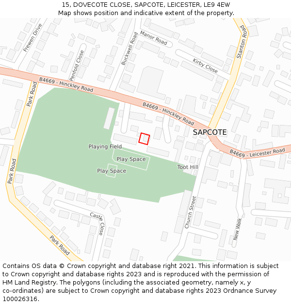 15, DOVECOTE CLOSE, SAPCOTE, LEICESTER, LE9 4EW: Location map and indicative extent of plot