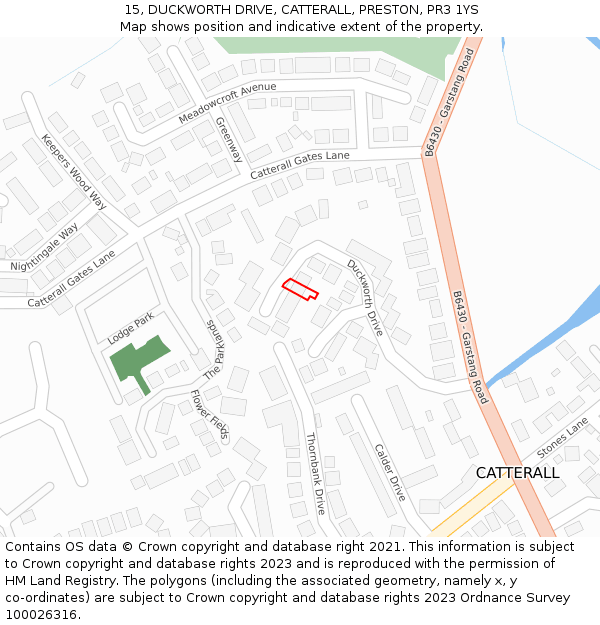 15, DUCKWORTH DRIVE, CATTERALL, PRESTON, PR3 1YS: Location map and indicative extent of plot