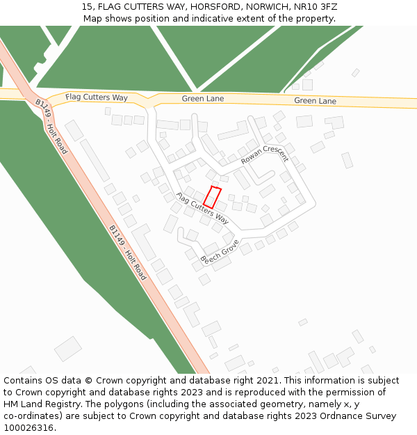 15, FLAG CUTTERS WAY, HORSFORD, NORWICH, NR10 3FZ: Location map and indicative extent of plot