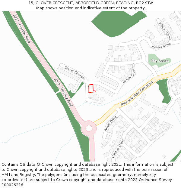 15, GLOVER CRESCENT, ARBORFIELD GREEN, READING, RG2 9TW: Location map and indicative extent of plot