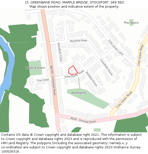 15, GREENBANK ROAD, MARPLE BRIDGE, STOCKPORT, SK6 5ED: Location map and indicative extent of plot