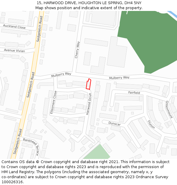 15, HARWOOD DRIVE, HOUGHTON LE SPRING, DH4 5NY: Location map and indicative extent of plot