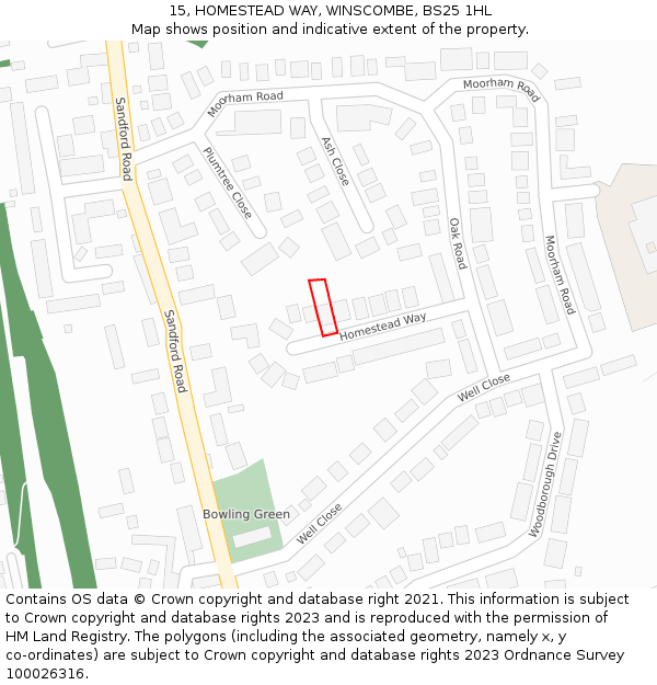 15, HOMESTEAD WAY, WINSCOMBE, BS25 1HL: Location map and indicative extent of plot