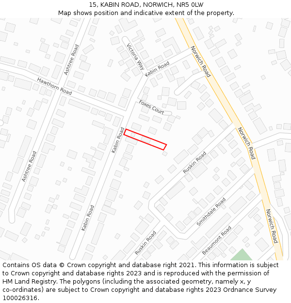 15, KABIN ROAD, NORWICH, NR5 0LW: Location map and indicative extent of plot