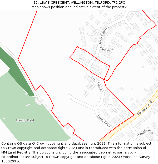 15, LEWIS CRESCENT, WELLINGTON, TELFORD, TF1 2FQ: Location map and indicative extent of plot