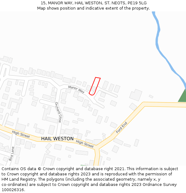 15, MANOR WAY, HAIL WESTON, ST. NEOTS, PE19 5LG: Location map and indicative extent of plot