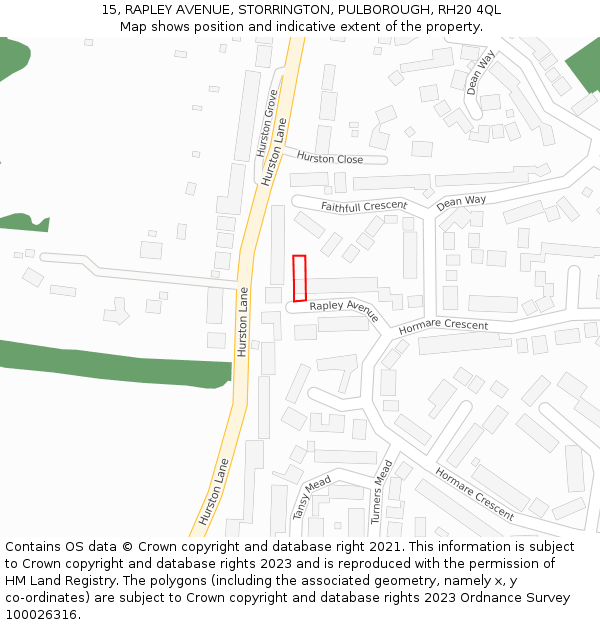 15, RAPLEY AVENUE, STORRINGTON, PULBOROUGH, RH20 4QL: Location map and indicative extent of plot