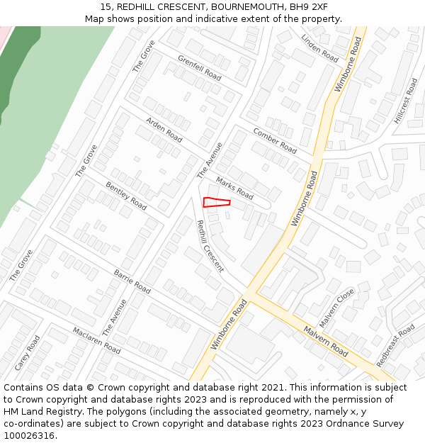 15, REDHILL CRESCENT, BOURNEMOUTH, BH9 2XF: Location map and indicative extent of plot