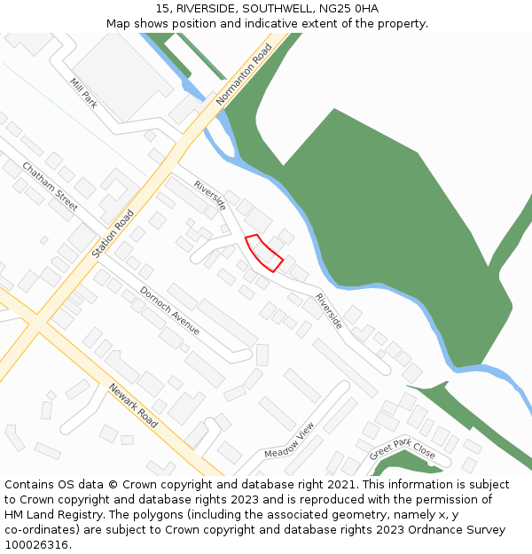 15, RIVERSIDE, SOUTHWELL, NG25 0HA: Location map and indicative extent of plot