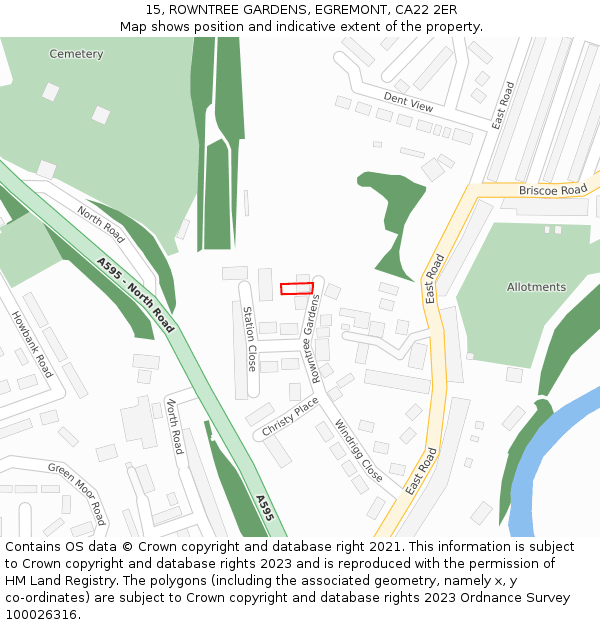 15, ROWNTREE GARDENS, EGREMONT, CA22 2ER: Location map and indicative extent of plot