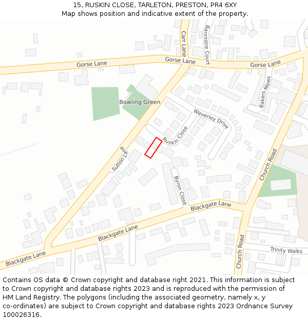 15, RUSKIN CLOSE, TARLETON, PRESTON, PR4 6XY: Location map and indicative extent of plot