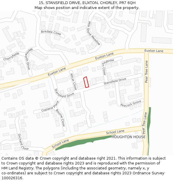 15, STANSFIELD DRIVE, EUXTON, CHORLEY, PR7 6QH: Location map and indicative extent of plot