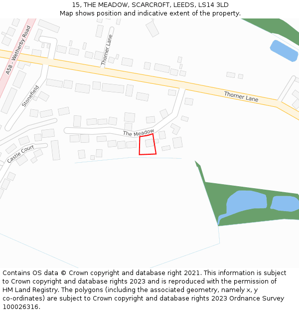 15, THE MEADOW, SCARCROFT, LEEDS, LS14 3LD: Location map and indicative extent of plot