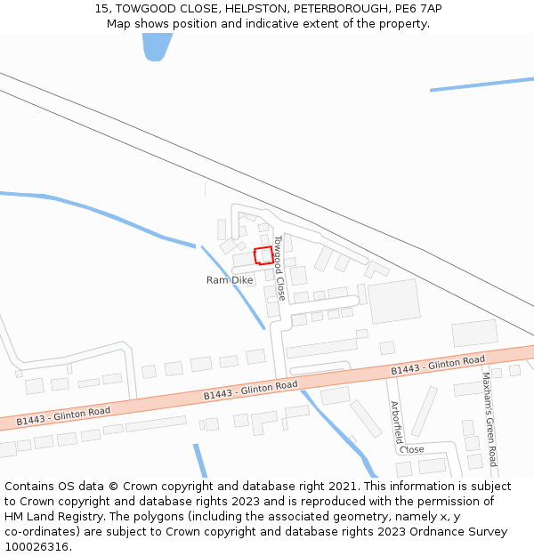 15, TOWGOOD CLOSE, HELPSTON, PETERBOROUGH, PE6 7AP: Location map and indicative extent of plot