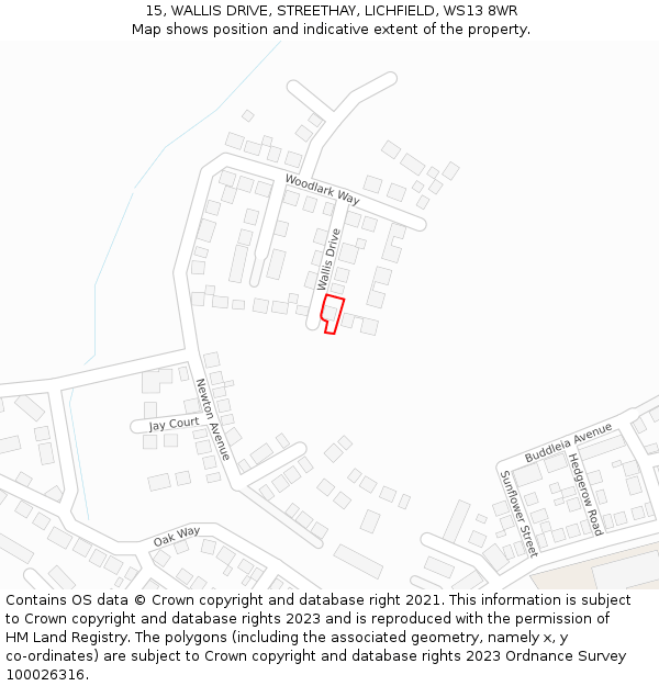 15, WALLIS DRIVE, STREETHAY, LICHFIELD, WS13 8WR: Location map and indicative extent of plot