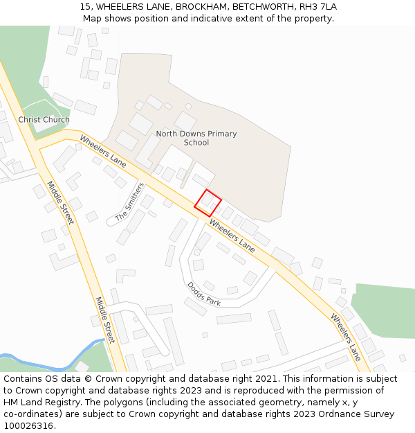 15, WHEELERS LANE, BROCKHAM, BETCHWORTH, RH3 7LA: Location map and indicative extent of plot