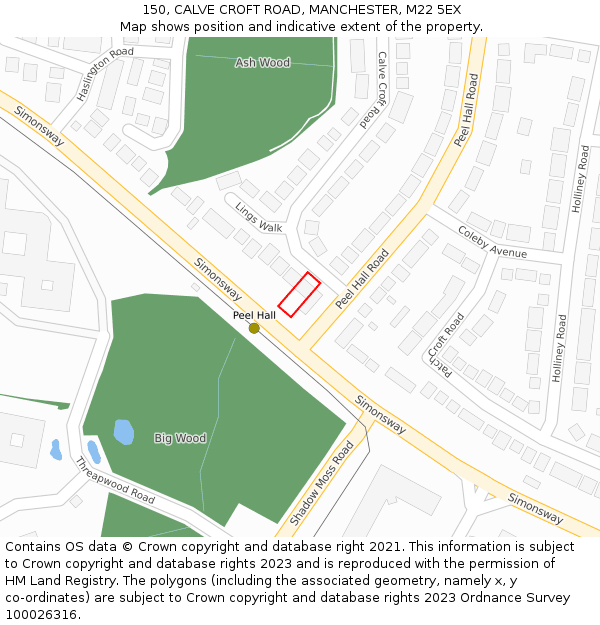 150, CALVE CROFT ROAD, MANCHESTER, M22 5EX: Location map and indicative extent of plot