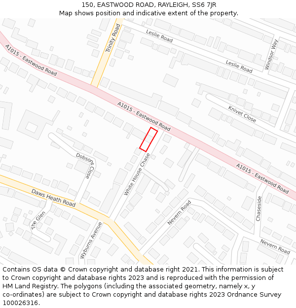 150, EASTWOOD ROAD, RAYLEIGH, SS6 7JR: Location map and indicative extent of plot