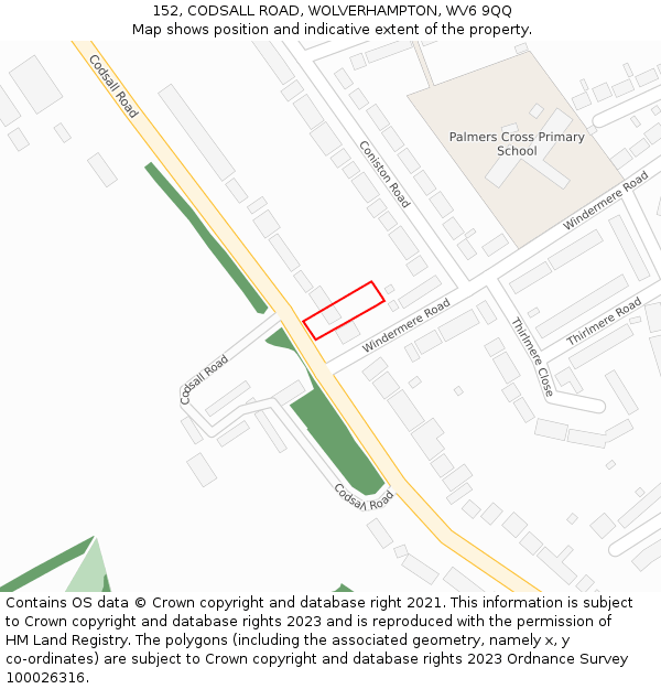 152, CODSALL ROAD, WOLVERHAMPTON, WV6 9QQ: Location map and indicative extent of plot