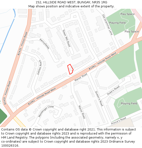 152, HILLSIDE ROAD WEST, BUNGAY, NR35 1RG: Location map and indicative extent of plot