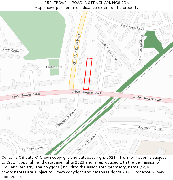 152, TROWELL ROAD, NOTTINGHAM, NG8 2DN: Location map and indicative extent of plot