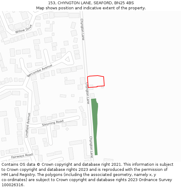 153, CHYNGTON LANE, SEAFORD, BN25 4BS: Location map and indicative extent of plot