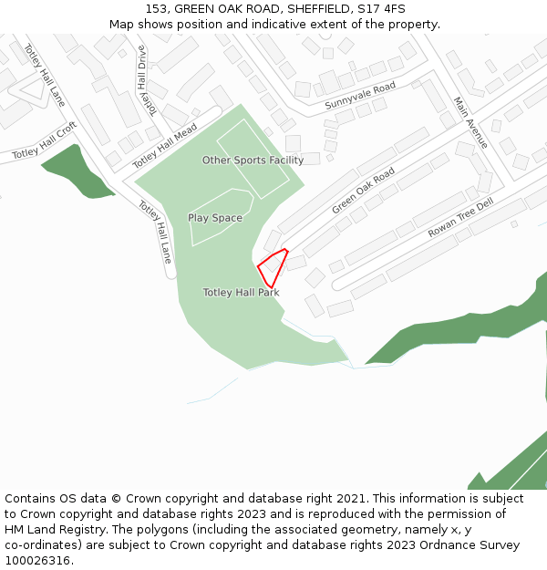 153, GREEN OAK ROAD, SHEFFIELD, S17 4FS: Location map and indicative extent of plot