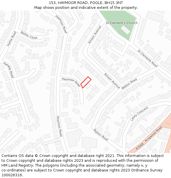 153, HAYMOOR ROAD, POOLE, BH15 3NT: Location map and indicative extent of plot