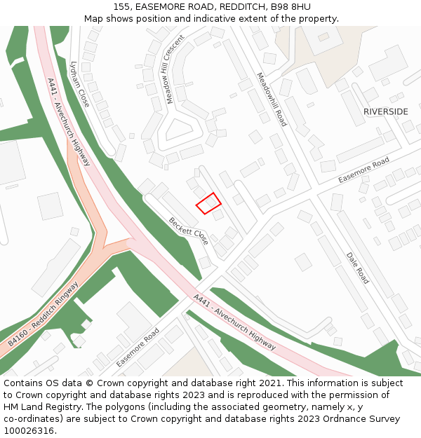 155, EASEMORE ROAD, REDDITCH, B98 8HU: Location map and indicative extent of plot