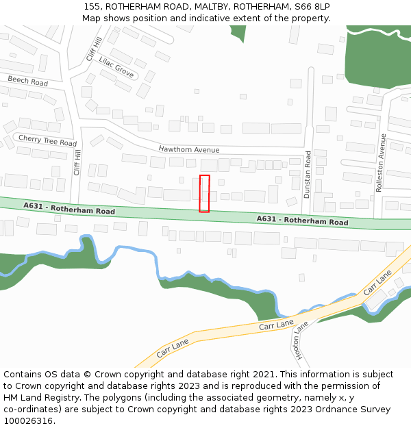 155, ROTHERHAM ROAD, MALTBY, ROTHERHAM, S66 8LP: Location map and indicative extent of plot