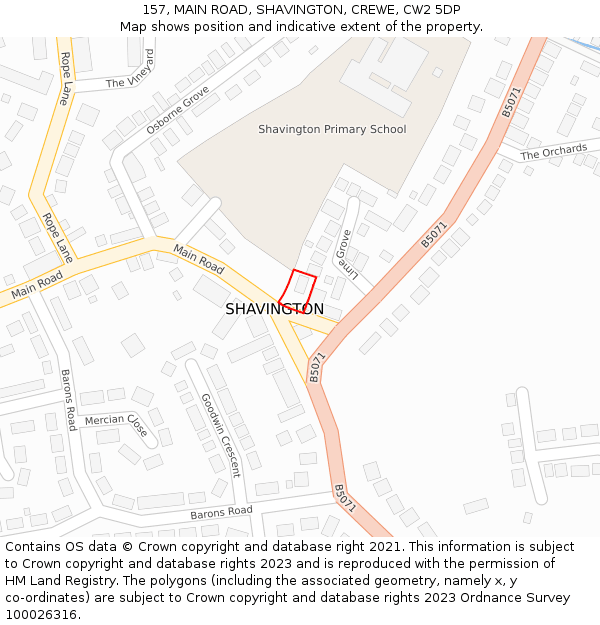 157, MAIN ROAD, SHAVINGTON, CREWE, CW2 5DP: Location map and indicative extent of plot