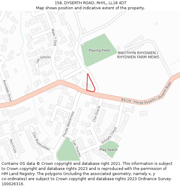 158, DYSERTH ROAD, RHYL, LL18 4DT: Location map and indicative extent of plot