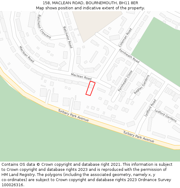 158, MACLEAN ROAD, BOURNEMOUTH, BH11 8ER: Location map and indicative extent of plot