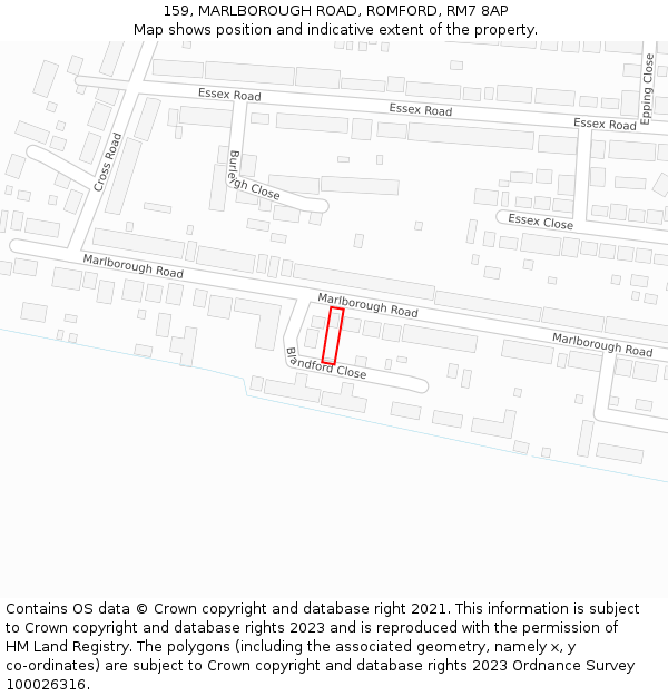 159, MARLBOROUGH ROAD, ROMFORD, RM7 8AP: Location map and indicative extent of plot