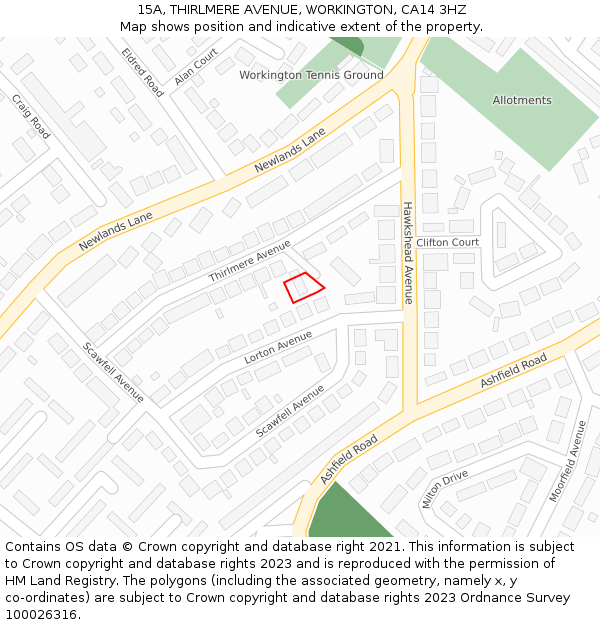 15A, THIRLMERE AVENUE, WORKINGTON, CA14 3HZ: Location map and indicative extent of plot