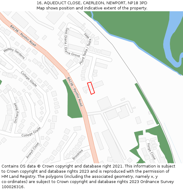 16, AQUEDUCT CLOSE, CAERLEON, NEWPORT, NP18 3PD: Location map and indicative extent of plot